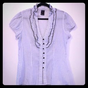 Black/white PINSTRIPE ruffle blouse!